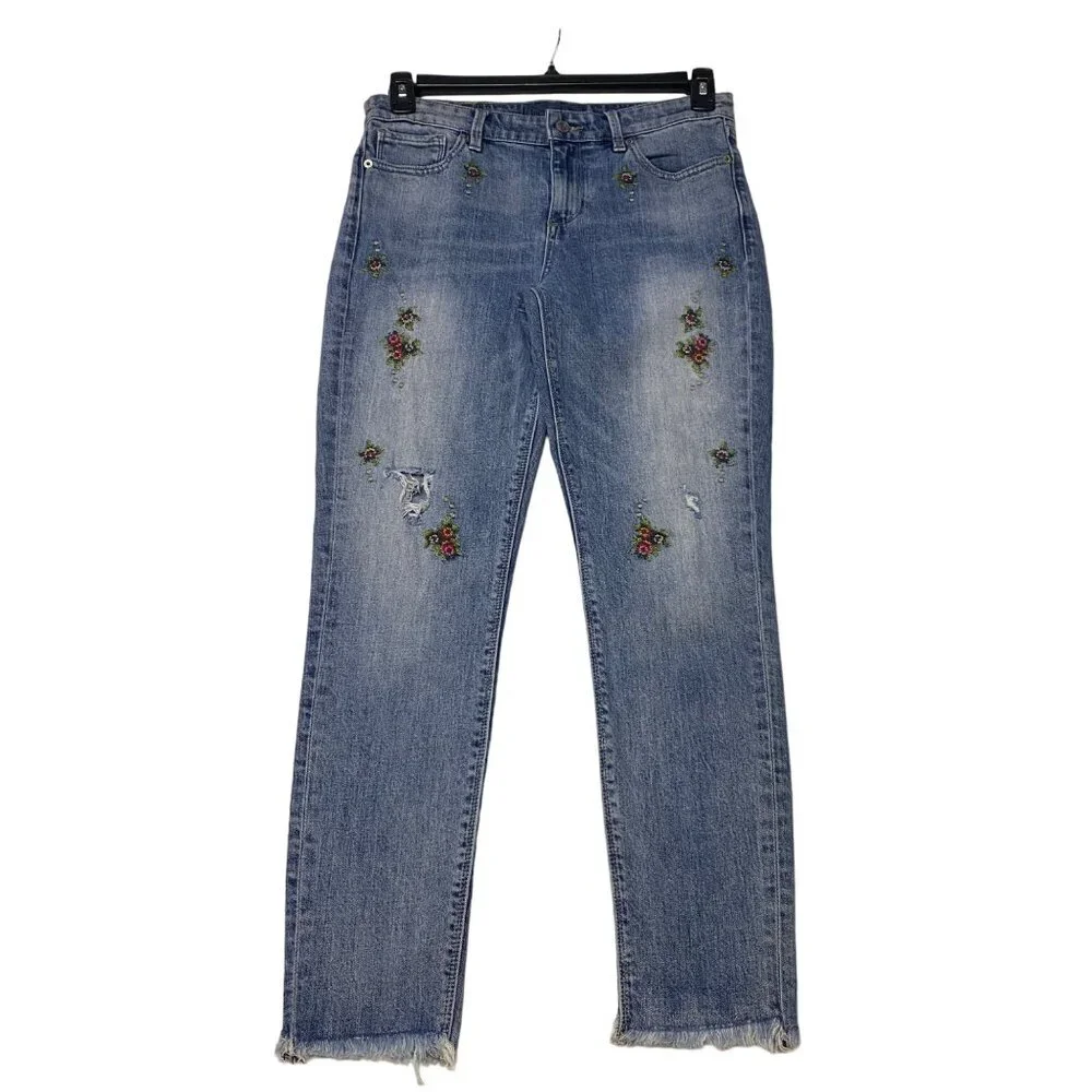 LUCKY BRAND DISTRESSED‎ FLORAL EMBROIDERED SKINNY JEANS 6/28 - Picture 3 of 8